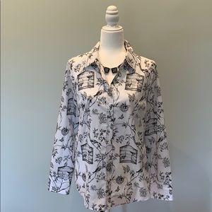 Talbots button down black / white shirt Size large